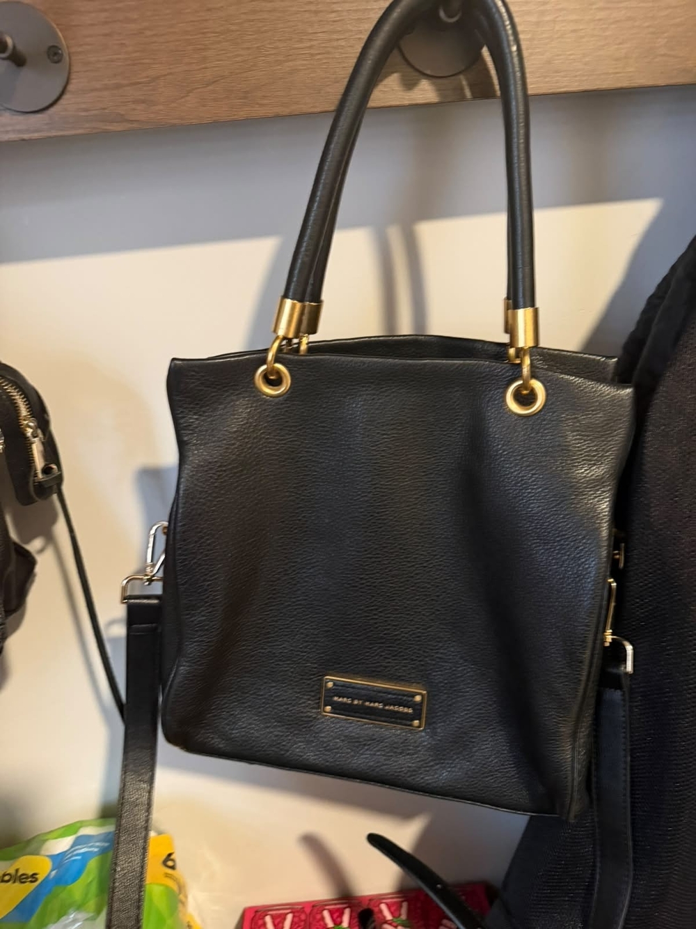 Marc by Marc Jacobs Black Leather Shoulder Bag with Gold Hardware